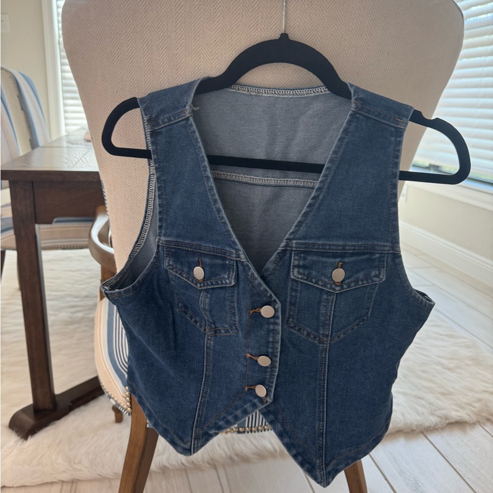 Amazon Dark Blue Denim Vest with Silver Buttons